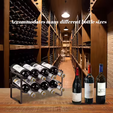 Metal wine rack, stackable bottle rack for cellars, bars, and storage rooms, stable modular expandable bottle and wine storage (4 tiers) (8 bottles)