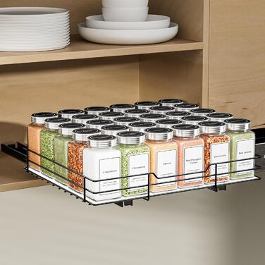 Висувна полиця для спецій у шафу, 2 яруси, регульована висота, чорний колір, органайзер для спецій, органайзер для кухні (32.2x27x6 см)
