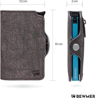 BEWMER Преміум картхолдер для кредитних карток | Смарт-портмоне для жінок та чоловіків з RFID захистом від копіювання | Шкіряне картхолдер-гаманець сірого кольору