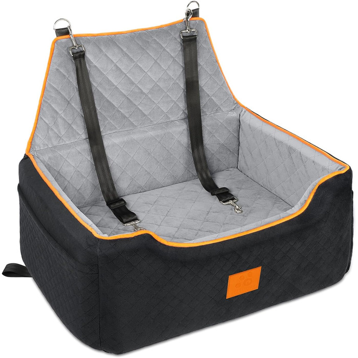 GL GLENSLAVE Dog Car Seat for Medium/Large Dogs - Elevated Pet Seat for Dogs Up to 25kg or 2 Small Dogs - Removable & Washable with Thick Cushions & Storage Pockets (Black/Gray)