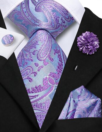 Чоловіча краватка Hi-Tie: чорна, рожева, синя, зелена, з малюнком пейслі, в клітку, смужка, крапка. Комплект з нагрудною хусткою та запонками для весілля, вечірки, бізнесу