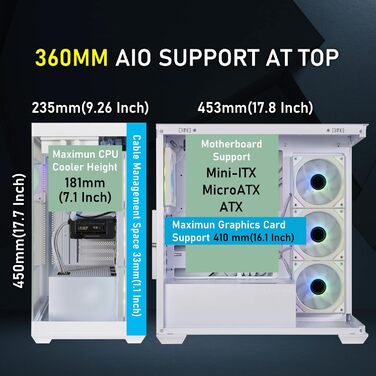Корпус для ПК BitFenix CETO White з високою вентиляцією та склом Panoramic Tempered Glass, підтримка Reverse Connection Motherboard, 4x ARGB вентилятори Infinity Mirroring, підтримка 360mm AIO та GPU 410mm