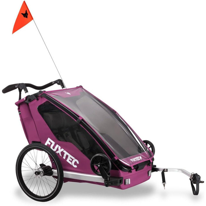 Фуктек Причіп для велосипеда Sportfux на 2 місця, з сумкою, світловідбивачами, ручкою-штовхачем, захистом від дощу та сонця, складний, фіолетовий FX-FA1