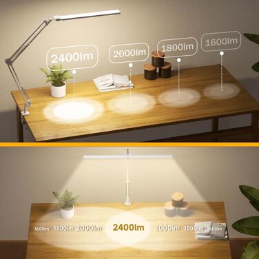 SKYLEO LED Desk Lamp with Dual Heads, Remote Control, Clamp-On, 2400 Lumens, 24W, 5 Color Temperature Modes, Timer & Memory, Easy Installation - For Office, Reading, 76cm Lamp Length with Clamp