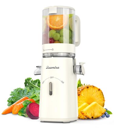 Шнекова соковижималка Zasmira Slow Juicer з широким завантажувальним отвором 120 мм, режим реверсу REV, для овочів та фруктів, 1.5 л, біла