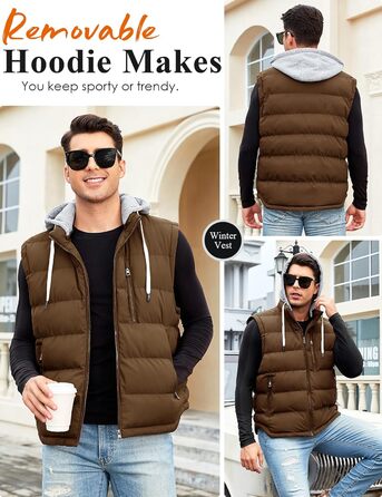 Чоловіча степкова жилетка Vancavoo з капюшоном, тепла зимова жилетка для активного відпочинку, спортивна жилетка, перехідна куртка, колір кава, розмір S