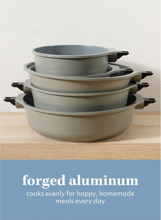 Набір кухонного посуду Sur La Table Kitchen Essentials 13 предметів, керамічне покриття, антипригарне, для індукційних плит, знімний ручка, зелений мох
