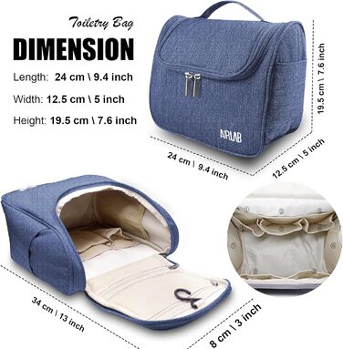 Сумка для косметики на гачку Airlab, 24 x 19,5 x 12,5 см, блакитна (Denim)