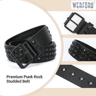 Чоловічий/Жіночий шкіряний ремінь WERFORU з пряжками в стилі панк-рок, чорний, розмір 90-100 см