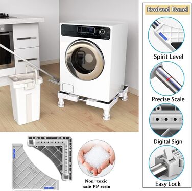 DEWEL Washing Machine Base, Bear Load 300kg, Adjustable Washing Machine Pedestal for Refrigerator, Dryer, Freezer, Length 43-67cm, Height 10-13cm