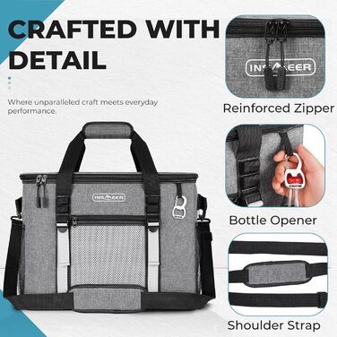 Сумка-холодильник INSMEER 50 л, велика, розкладні, для 80 банок, з відкривачем, для пікніків, кемпінгу, пляжу, сімейних поїздок на 4 особи (темно-сірий)