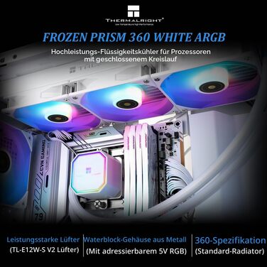 Система рідинного охолодження процесора Thermalright Frozen Prism 360 White ARGB, 360мм, 3 PWM вентилятори, для Intel LGA1700/1851/1200/115x та AMD AM4/AM5, Білий
