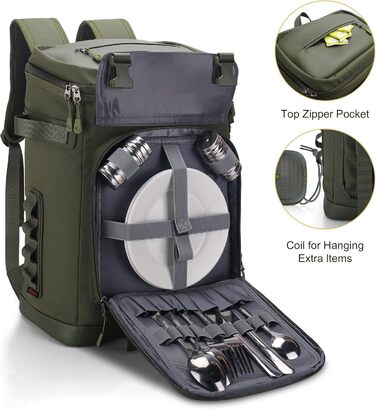 Рюкзак-холодильник Upeelife 30L з килимком для пікніка, водонепроникний, для кемпінгу та пікніків, зелений