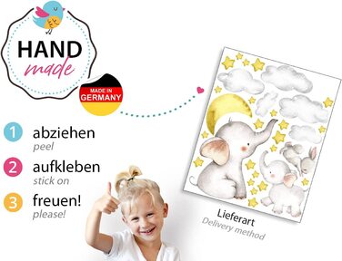 Little Deco Wall Sticker Baby Room Elephant and Rabbit with Moon and Stars I 163 x 95 cm (W x H) I Kids Pictures Decoration Children's Room Sticker Girl Sticker Boy Sticker DL463