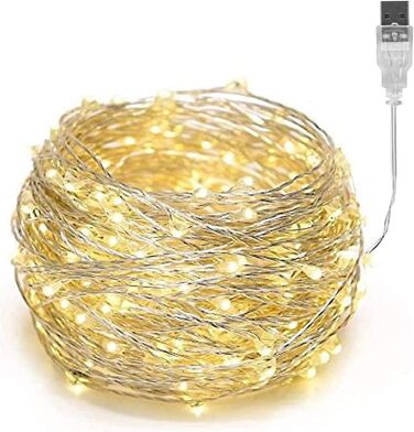 Льо́нточна світлодіодна гірлянда Gresonic 200/300 LED, струможиви́вна, для внутрішнього та зовнішнього використання, тепле біле світло