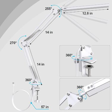 SKYLEO Dimmable Desk Lamp with Clip - Eye Protection LED Task Lamp - 3 Modes & 10 Brightness Levels - Black