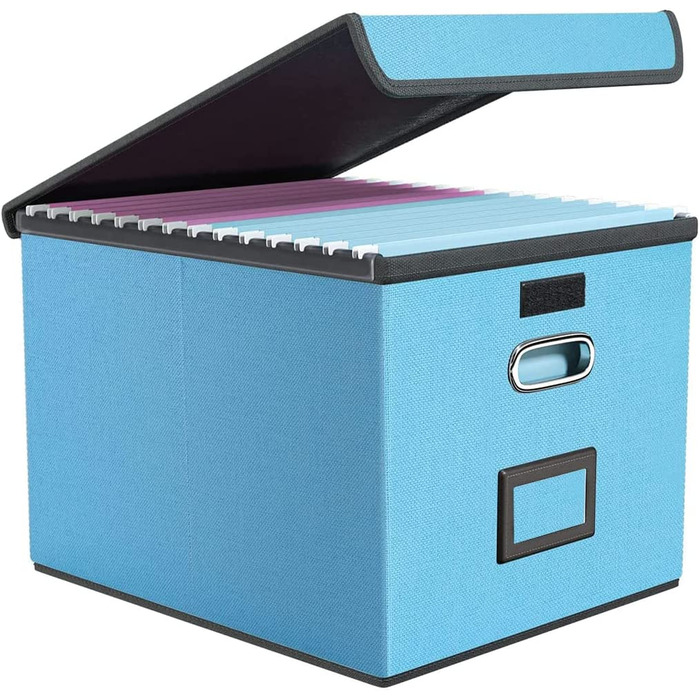 Okydoky Storage Boxes with Lid, Hanging File Folder Box made of Fiberboard and Paper in Stylish Linen Look, Suitable for Home and Office, File and Toy Storage Box (Sky-blue, 1pc).DE Sky Blue
