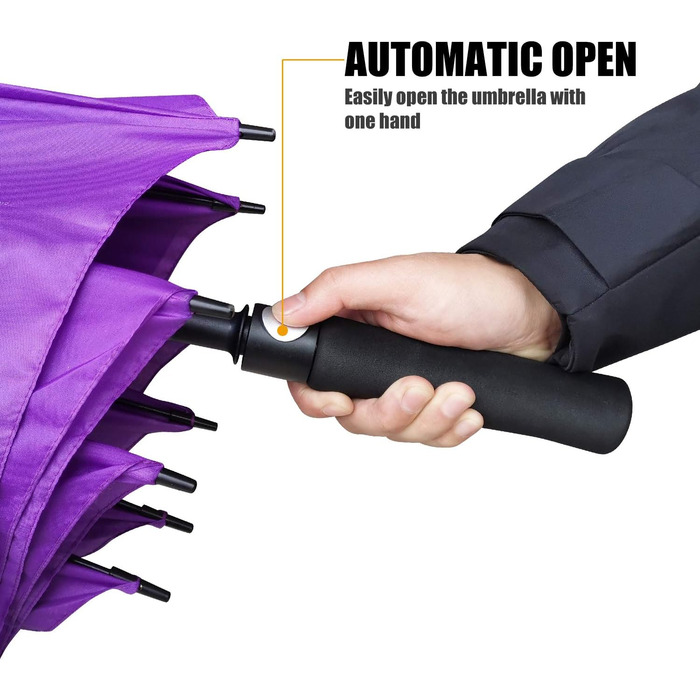 Стійкий до вітру парасолька-тростина XL/XXL з автоматичним відкриванням та подвійним вентиляційним отвором - високоякісний парасолька для жінок та чоловіків, ідеально підходить як парасолька для гольфу (фіолетовий, 68 дюймів/172 см)