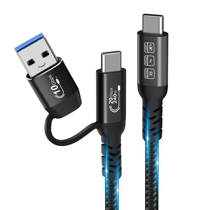 Кабель USB-C 200см: USB 3.2 Gen 2x2, 20 Гбіт/с, 5A/240W, PD3.1, 8K@60Hz, Thunderbolt 3/4, сумісний з MacBook Pro, Samsung