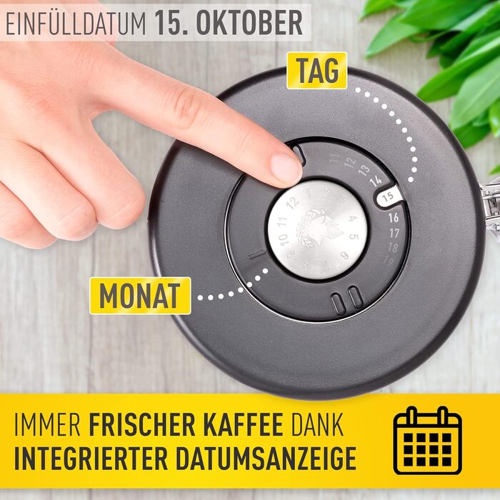 BaristaSoul Barista Legends® Контейнер для кави 500г з нержавіючої сталі - герметичний, з вічним календарем