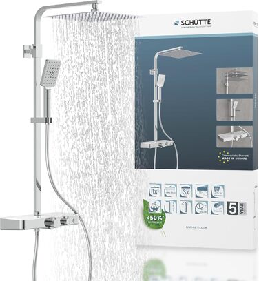 SCHÜTTE Hand Shower SAMOA RAIN | Jet Stream Technology | Showerhead with over 300 nozzles | 3 adjustable spray patterns | Anti-limescale showerhead for the shower | White (Chrome/White)