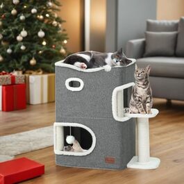 YITAHOME Cat House Indoor, Cat Bed for Indoor Cats, Cat Tunnel, Cat Cave, Small Scratching Post, Cat Furniture, Cat Bed Cave, cat caves, Cat Beds (Gray, With Platform)