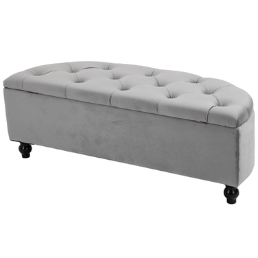 HOMCOM Storage Bench Storage Ottoman Storage Box Footrest Velvet-Touch Rubberwood Grey Bedroom | Aosom