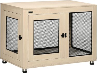 Клітка для собак PawHut з 2 дверцятами, знімний матрац, сучасна сталева собача будка для дому, підходить для великих собак до 30 кг, розмір 94x60x71,5 см, білий (дуб)