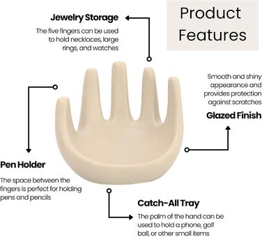 MIAJO Hand Shelf Decoration, Beige Ceramic Sculpture, Boho Shelf Decor, Hand Holder for Jewelry, Smartphone, Keys, Pen and Pencils, Knick-Knacks, Cute Home Decor
