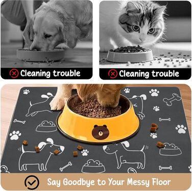 Килимок під миску для собак та котів, силіконовий, 30x50 см, водонепроникний, сірий