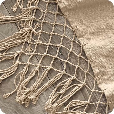 Гамак KRUMAD 260 см, до 250 кг, вологостійкий, бавовна-поліестер, для саду, балкону, кемпінгу, з дерев'яними розпірками та сумкою (Бежевий, 150x200 см)