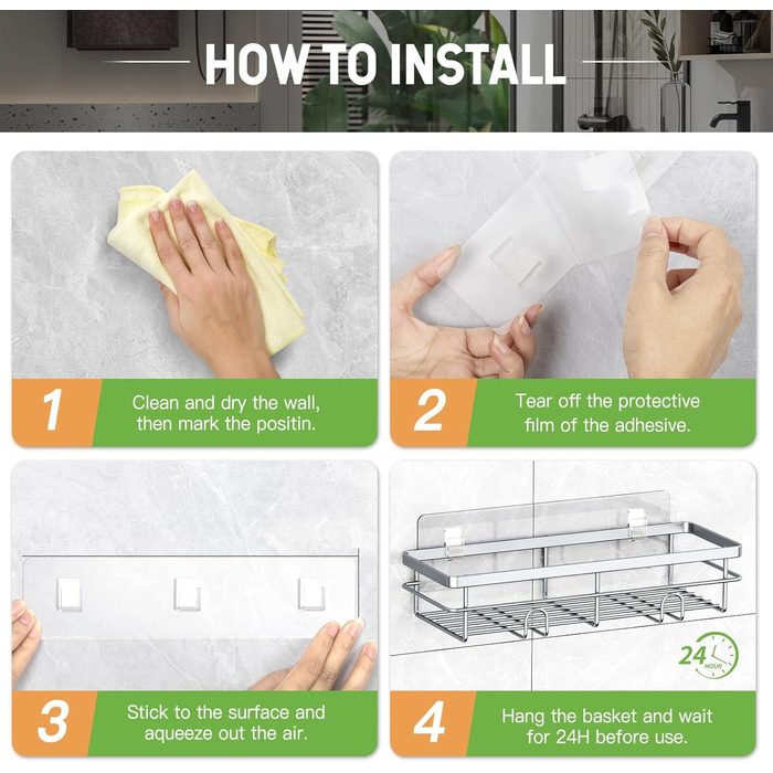 Дзеркальна поличка для душу Uamector без свердління - 2 шт. (сірий, прямокутна)