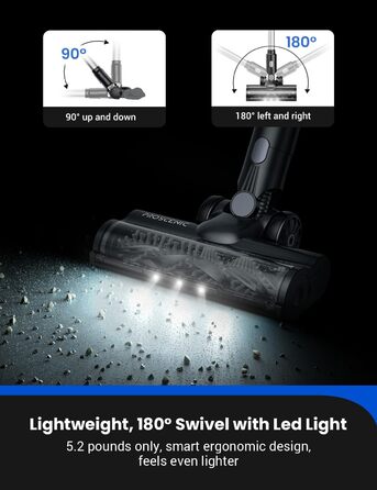Бездротовий пилосос Proscenic P15: 55KPa, 580W, 70 хв, LED-дисплей, антизаплутування, фільтр 6 шарів, для дому, килимів, шерсті тварин