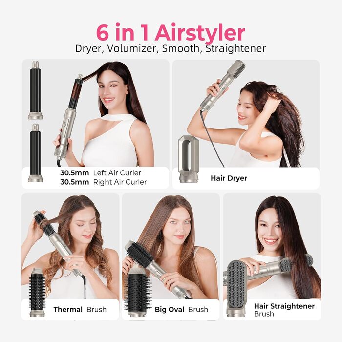 Набір для укладки волосся Atopskins 6 в 1: фен, плойка, щітка | 1000W, золотий