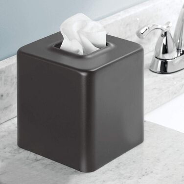 mDesign Square Tissue Box Cover, Steel, Modern Facial Tissue Holder for Bathroom, Vanity, Bedroom, Dresser, Desk, Office, and Tables – Unity Collection – Marble