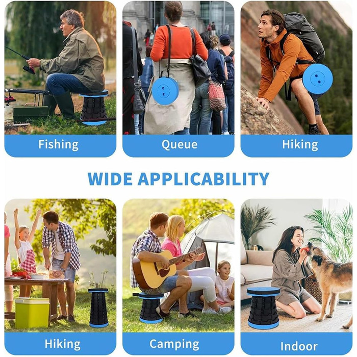 Складаний стілець для кемпінгу з регулюванням висоти, 6-45 см, вантажопідйомність 181 кг, портативний з ременем для перенесення (Блакитний - 1 шт.)