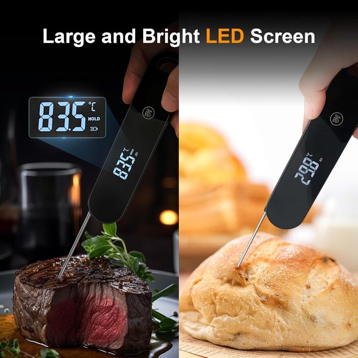 Термометр кухонний Charmline для м'яса, випічки та грилю, точне вимірювання ±0,3°C, автоматичне повороти дисплея