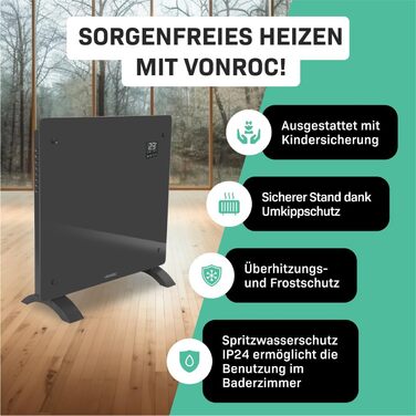 Електричний конвекторний обігрівач VONROC - 1000W, сірий, для кімнат до 12м²