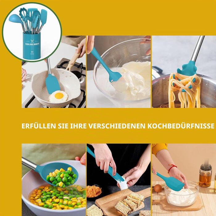 Набір кухонного приладдя Umite Chef, 15 предметів, силікон, жаростійкий, антипригарний, без BPA, нержавіюча сталь, блакитний