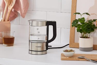 SEVERIN Mini Glass Kettle 0.5 L, powerful and compact with a high-quality design, electric kettle with scale filter, stainless steel/black, WK 3472