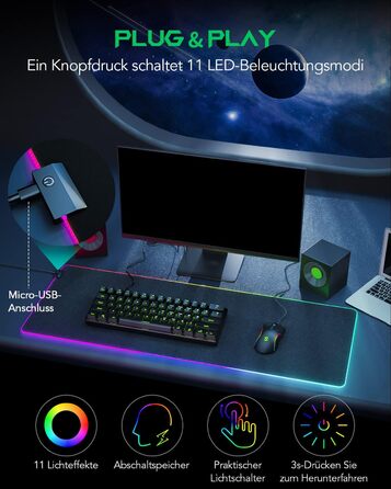 Ігрова мишка Pad Black Shark Manta P3 XL (90x40 см) - килимок для миші з RGB підсвічуванням, вологостійкий, чорний