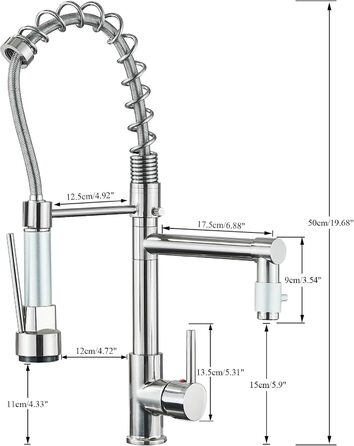 Кухонний змішувач з двома виливами, поворотний на 360°, з високим виливом та спіральною шланговою насадкою. Змішувач для кухні з нержавіючої сталі, оброблений під мідь (щіткова обробка).