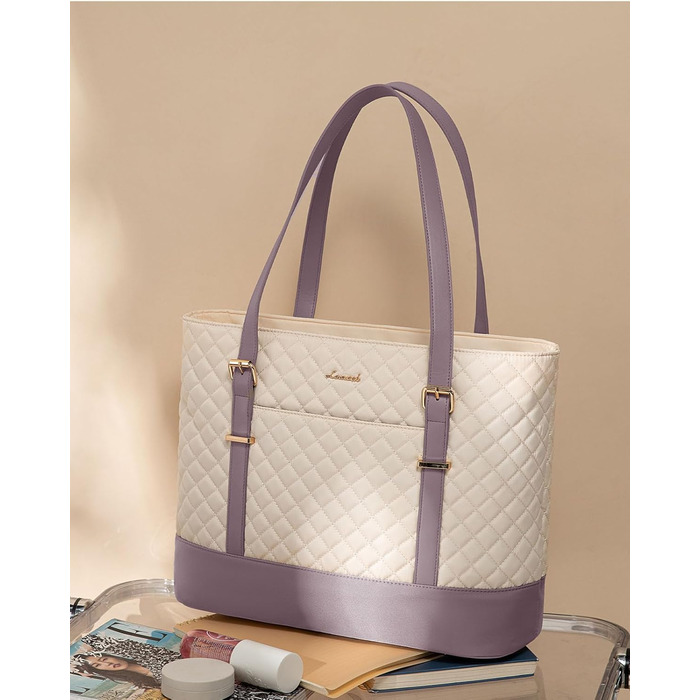 Сумка для ноутбука LOVEVOOK 15.6 дюймів, жіноча, універсальна, водонепроникна, для офісу, навчання, світло-бежева/рожева