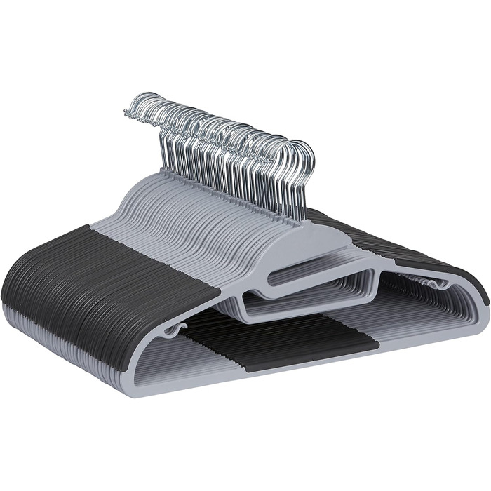 Amazon Basics Rubber-Coated Plastic Hangers, 50-Piece, Gray