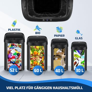 Відро для сміття KESSER® Sensor 40 л з автоматичним відкриванням, сенсором руху, м'яким закриванням кришки та LCD-дисплеєм. Нержавіюча сталь, з тримачем для мішка.