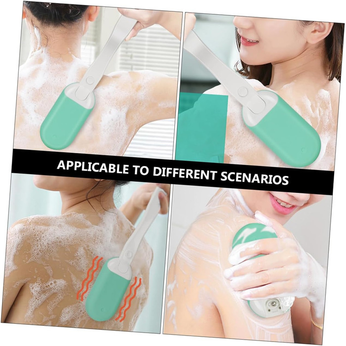 Back brush, body brush, peeling brush, body brush, massage brush, electric massage brush for the back, long-handled back scrubber, bath brush, silica gel, Green