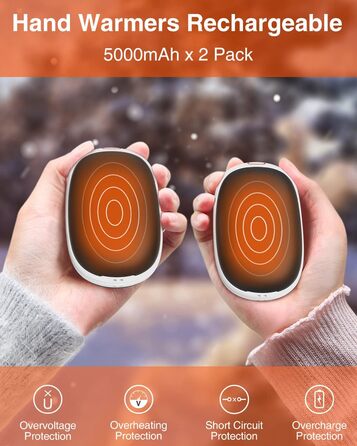 Jonwall Електричний підігрівач рук 2 шт. 5000mAh, перезаряджуваний, магнітний, USB Powerbank, подарунок для жінок та чоловіків, чорний