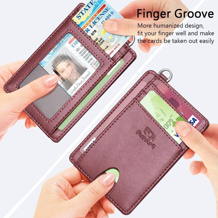 FurArt: Елегантне картхолдер з RFID-блокуванням для чоловіків та жінок, чорний (S, Pearl Burgunderrot)