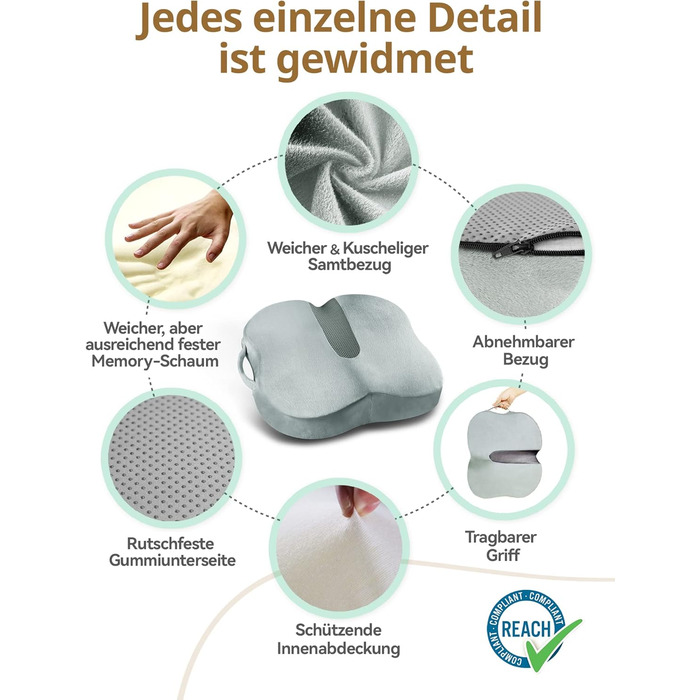 Подушка для сидіння Travel Ease з гелевою піною Memory Foam - ергономічна підтримка для офісу, авто та ігор (сірий)