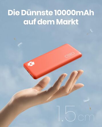 Power Bank INIU 10000mAh, ультратонкий, USB C, 3A, ліхтарик, сумісний з iPhone, Samsung, Huawei (Оранжевий)